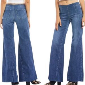 We The Free People Skyline Drapey Blue Wide Bell Bottom Jeans Size 27 Pull On